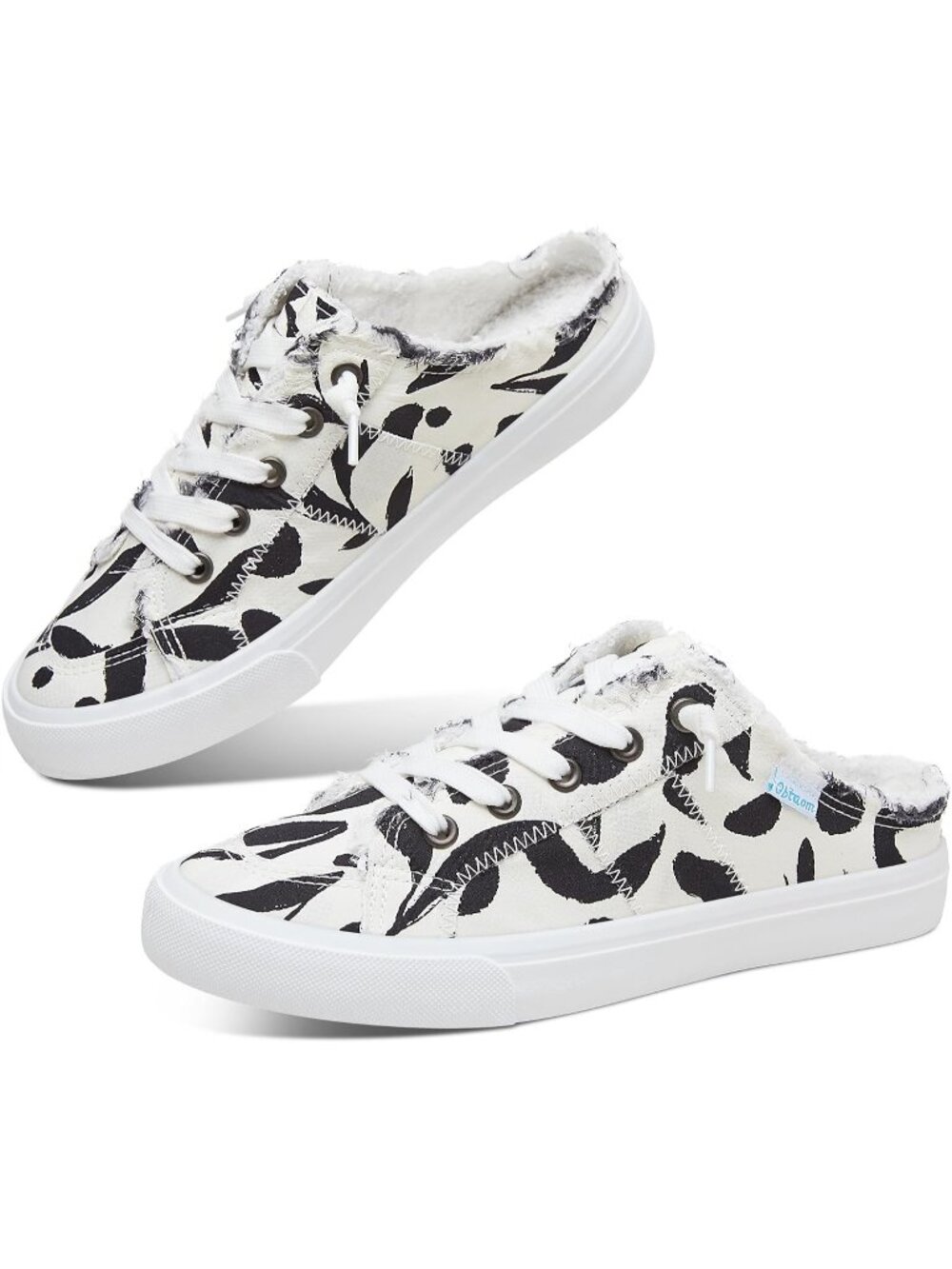 🆕Women Black Leaf Canvas Mules Memory Foam Clipper Sneakers Comfortable Casual